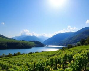 Lurtigen: Aussicht auf den Murtensee und Weinberge