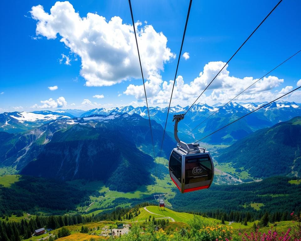 Seilbahnfahrt in den Alpen