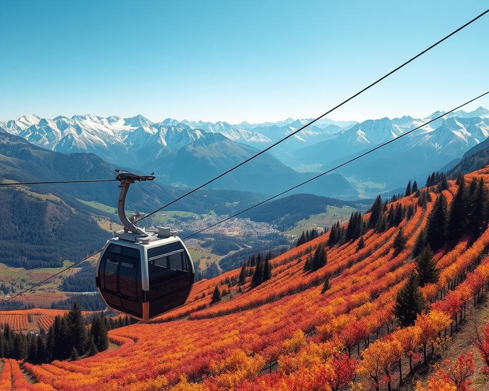 Seilbahnfahrten und Bergpanorama in den Alpen